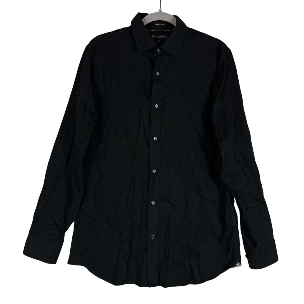 Banana Republic Dress Shirt Mens Medium 15.5 32/33 Black Solid Slim Fit Non Iron